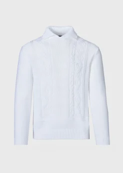 Paul Stuart Sweaters^Aran Cable Mock Neck Cotton Sweater White