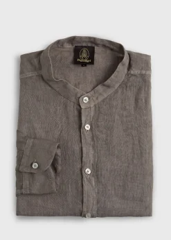 Paul Stuart Sport Shirts^Band Collar Washed Linen Shirt Taupe