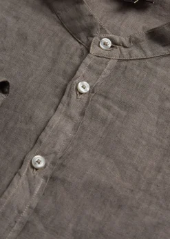 Paul Stuart Sport Shirts^Band Collar Washed Linen Shirt Taupe