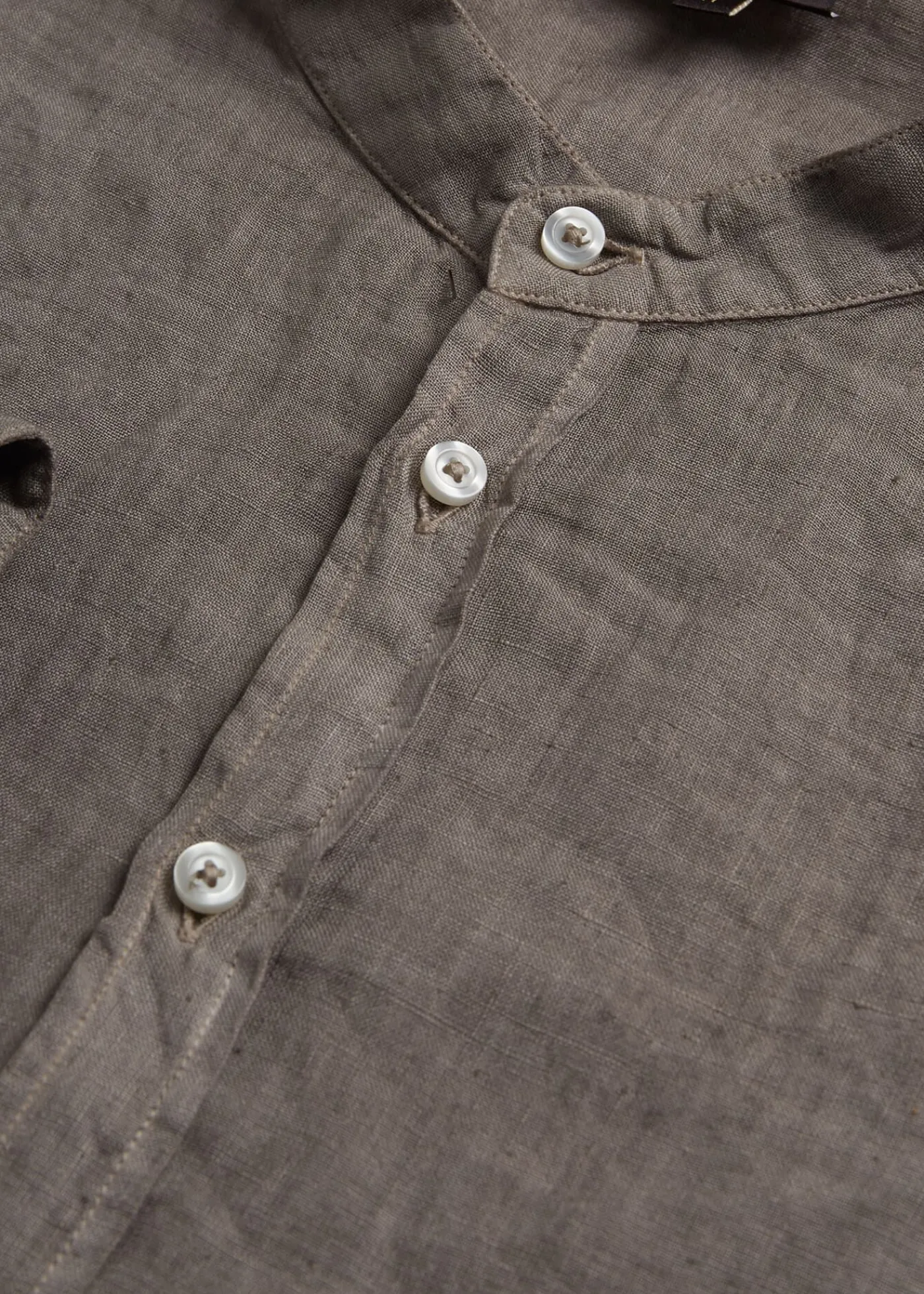 Paul Stuart Sport Shirts^Band Collar Washed Linen Shirt Taupe
