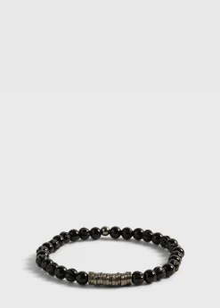 Paul Stuart Jewelry^ Agate Beads With Rhodium Plated Sterling Silver Black