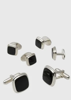Paul Stuart Jewelry|Formal Shop^Black Onyx Square Cufflink Stud Set Silver