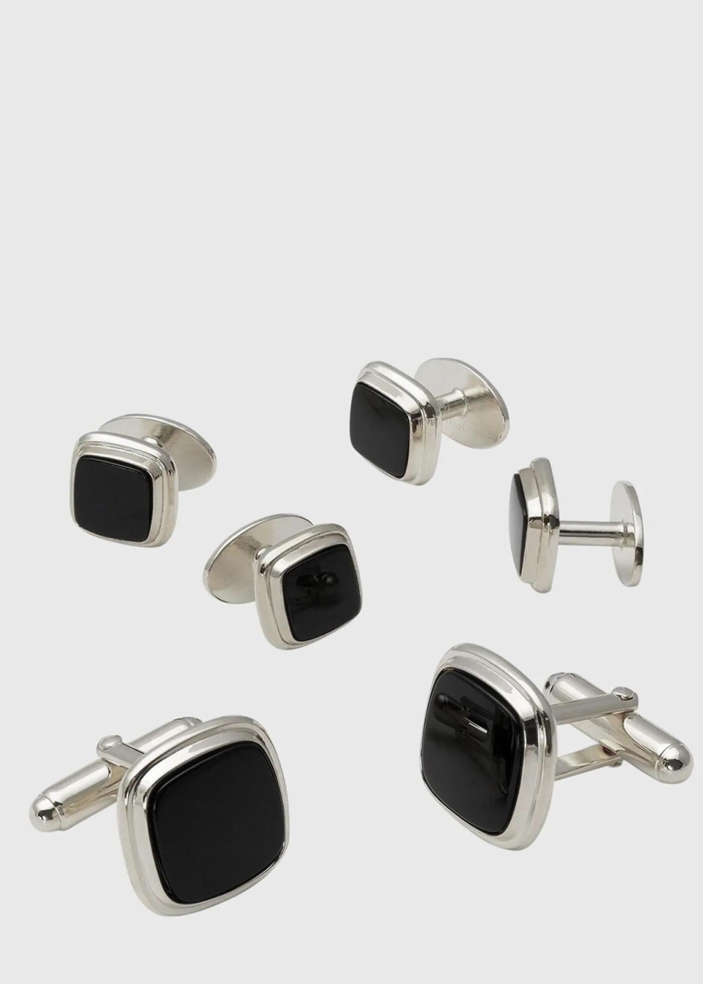 Paul Stuart Jewelry|Formal Shop^Black Onyx Square Cufflink Stud Set Silver