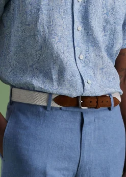 Paul Stuart Belts^Braided Suede Trim Belt Cream