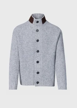 Paul Stuart Sweaters^Button Front Cardigan With Suede Trim Silver