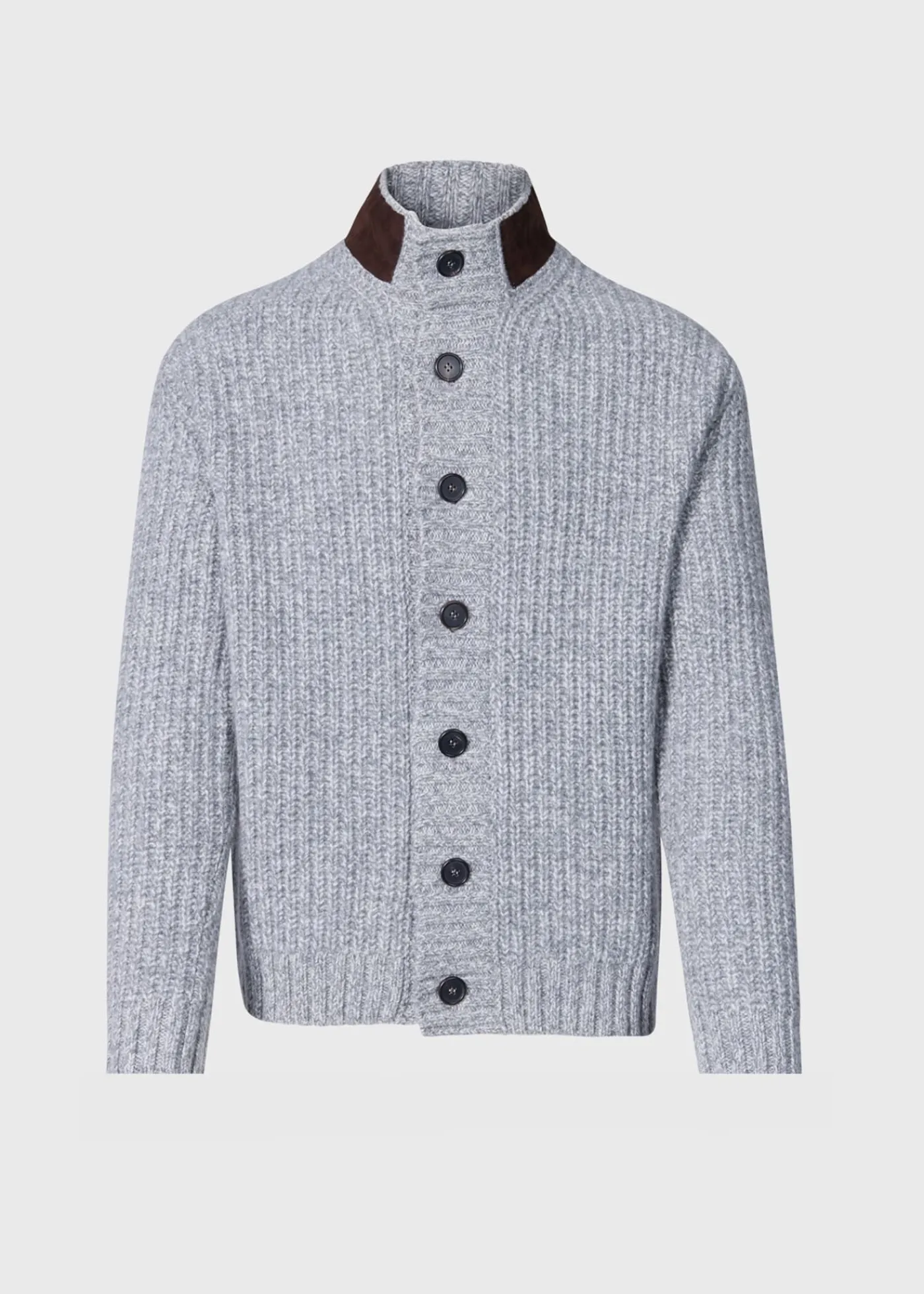 Paul Stuart Sweaters^Button Front Cardigan With Suede Trim Silver