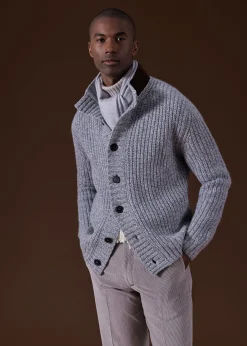 Paul Stuart Sweaters^Button Front Cardigan With Suede Trim Silver
