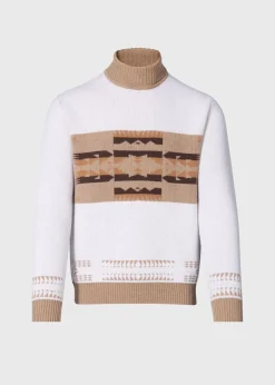 Paul Stuart Sweaters^Cashmere & Wool Intarsia Turtleneck Sweater Cream/Tan