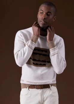 Paul Stuart Sweaters^Cashmere & Wool Intarsia Turtleneck Sweater Cream/Tan