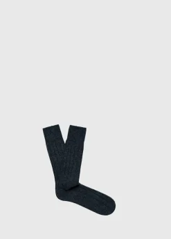 Paul Stuart Socks^Cashmere Blend Ribbed Sock Charcoal