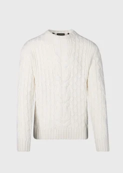 Paul Stuart The Cashmere Shop|Sweaters^Cashmere Cable And Rib Crewneck Sweater White