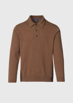 Paul Stuart The Cashmere Shop|Sweaters^Cashmere Long Sleeve Polo With Suede Brown/Lavender