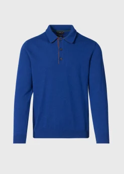 Paul Stuart The Cashmere Shop|Sweaters^Cashmere Long Sleeve Polo With Suede Blue/Olive