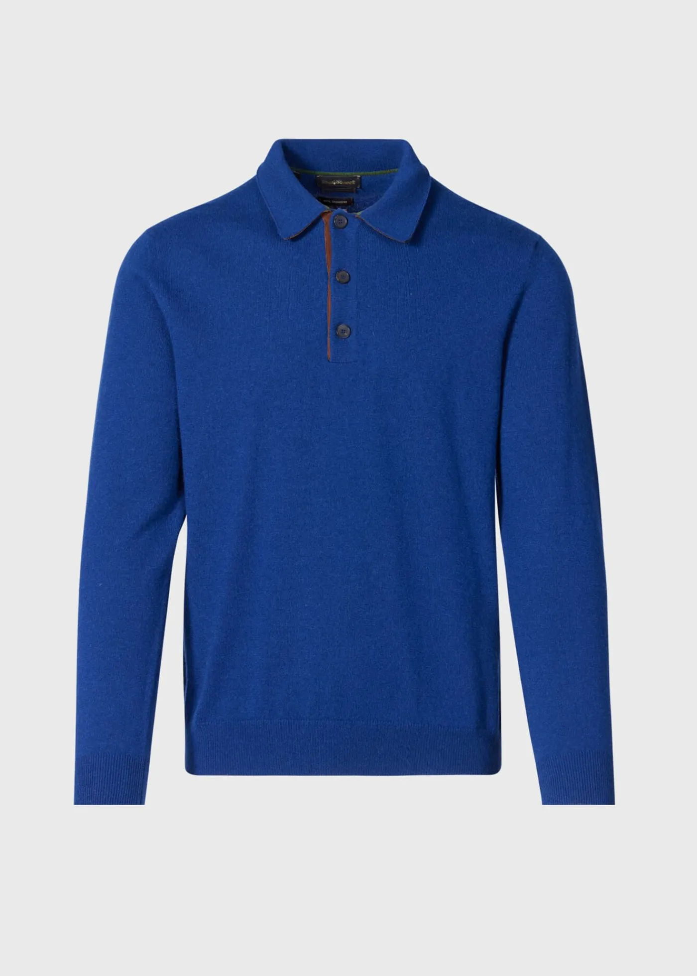 Paul Stuart The Cashmere Shop|Sweaters^Cashmere Long Sleeve Polo With Suede Blue/Olive