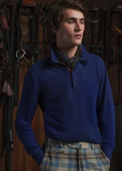 Paul Stuart The Cashmere Shop|Sweaters^Cashmere Long Sleeve Polo With Suede Blue/Olive