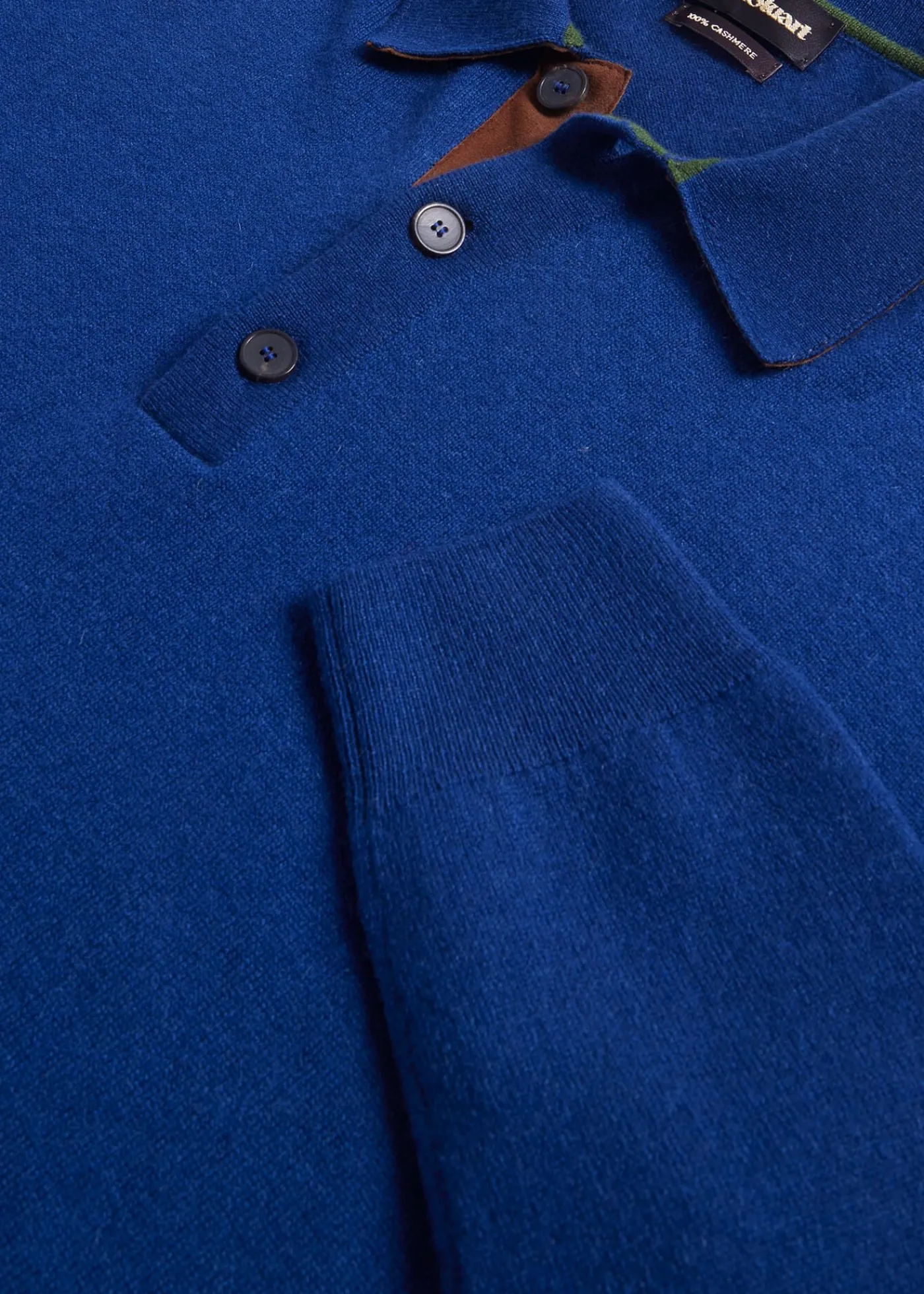 Paul Stuart The Cashmere Shop|Sweaters^Cashmere Long Sleeve Polo With Suede Blue/Olive