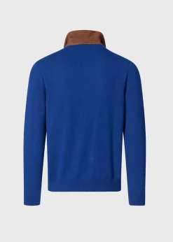 Paul Stuart The Cashmere Shop|Sweaters^Cashmere Long Sleeve Polo With Suede Blue/Olive