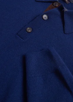 Paul Stuart The Cashmere Shop|Polos & T-Shirts^Cashmere Polo With Suede Trim Navy
