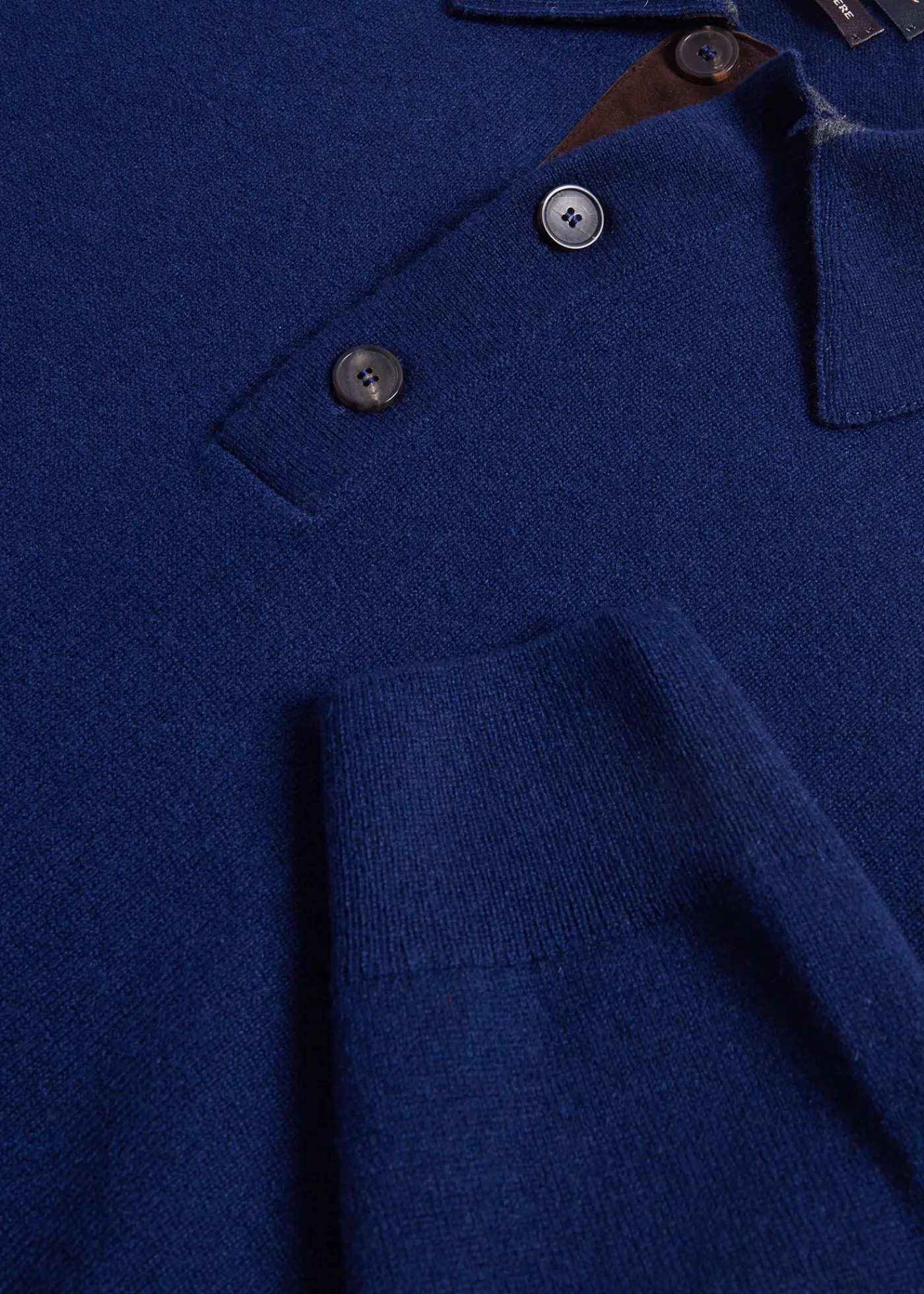 Paul Stuart The Cashmere Shop|Polos & T-Shirts^Cashmere Polo With Suede Trim Navy