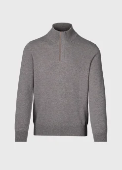 Paul Stuart The Cashmere Shop|Sweaters^Cashmere Quarter Zip With Suede Trim Grey