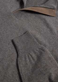 Paul Stuart The Cashmere Shop|Sweaters^Cashmere Quarter Zip With Suede Trim Grey