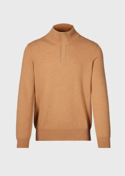 Paul Stuart The Cashmere Shop|Sweaters^Cashmere Quarter Zip With Suede Trim Camel