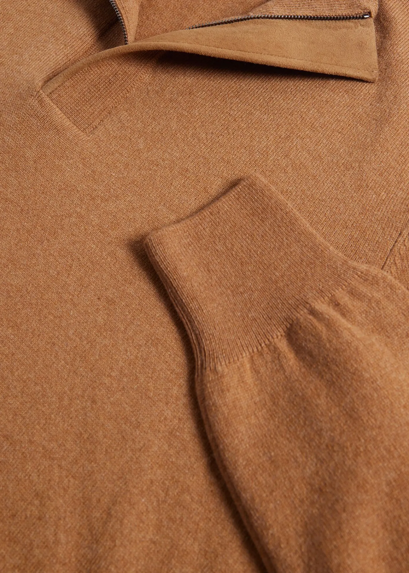 Paul Stuart The Cashmere Shop|Sweaters^Cashmere Quarter Zip With Suede Trim Camel
