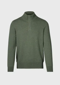 Paul Stuart The Cashmere Shop|Sweaters^Cashmere Quarter Zip With Suede Trim Olive