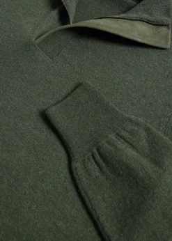 Paul Stuart The Cashmere Shop|Sweaters^Cashmere Quarter Zip With Suede Trim Olive