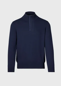 Paul Stuart The Cashmere Shop|Sweaters^Cashmere Quarter Zip With Suede Trim Navy