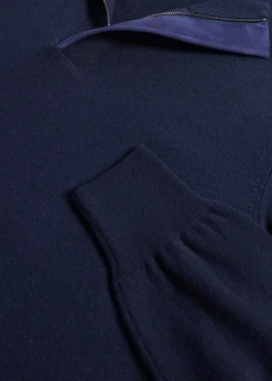Paul Stuart The Cashmere Shop|Sweaters^Cashmere Quarter Zip With Suede Trim Navy