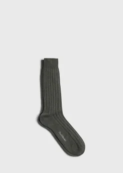 Paul Stuart Socks|The Cashmere Shop^Cashmere Ribbed Sock Olive
