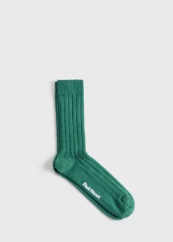 Paul Stuart Socks^Cashmere Solid Ribbed Sock Green