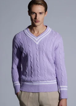 Paul Stuart The Cashmere Shop^Cashmere Tennis Sweater Lavender/White