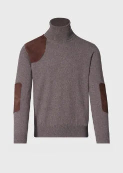 Paul Stuart The Cashmere Shop|Sweaters^Cashmere Turtleneck With Suede Gun Patch Tobacco