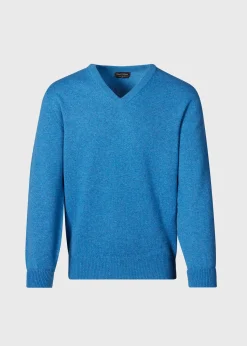 Paul Stuart The Cashmere Shop|Sweaters^Classic Cashmere Double Ply V-Neck Sweater Ocean Blue