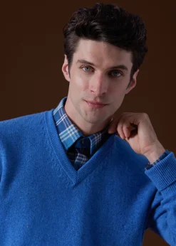 Paul Stuart The Cashmere Shop|Sweaters^Classic Cashmere Double Ply V-Neck Sweater Ocean Blue