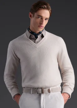 Paul Stuart The Cashmere Shop|Sweaters^Classic Cashmere Double Ply V-Neck Sweater Oatmeal