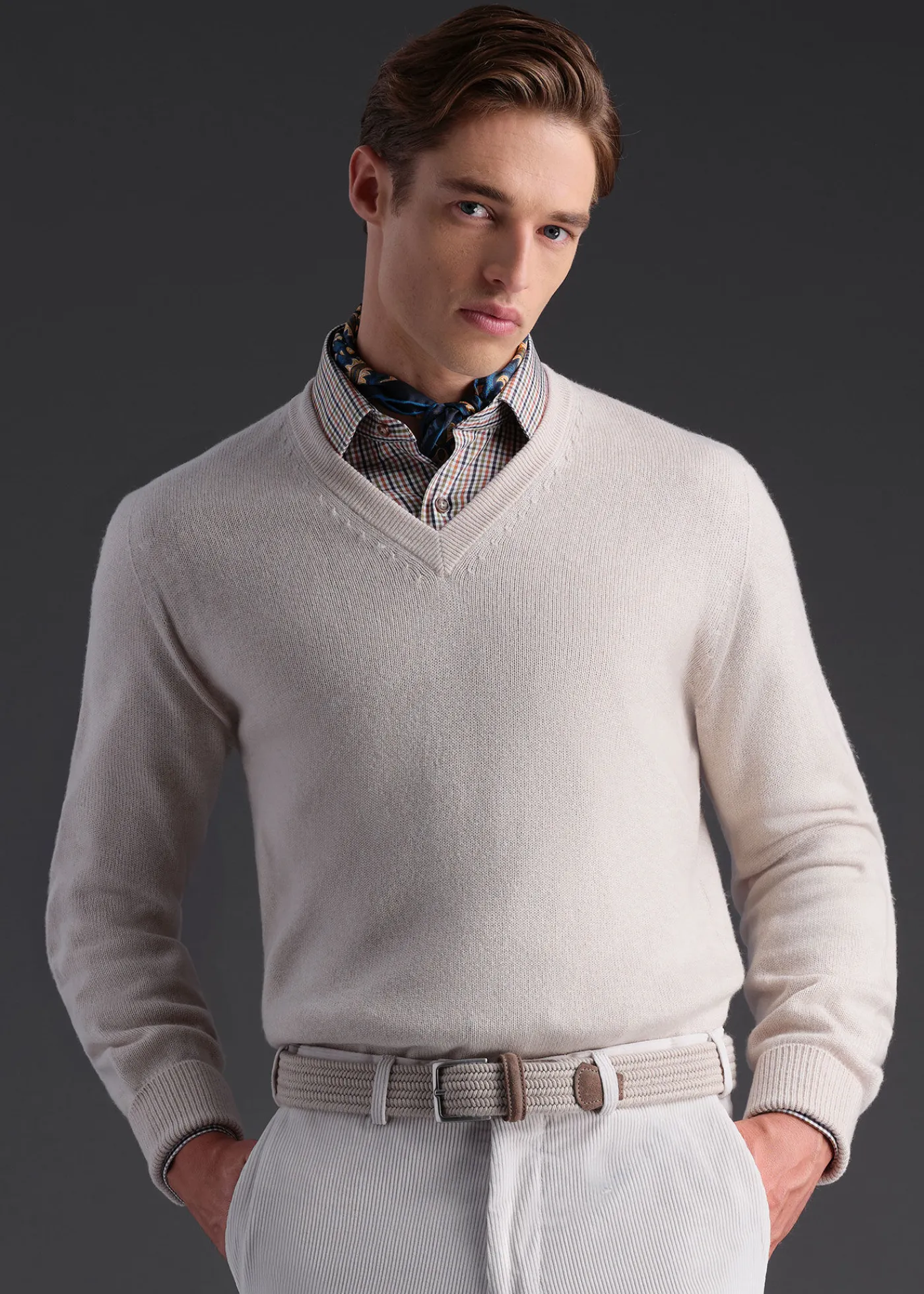 Paul Stuart The Cashmere Shop|Sweaters^Classic Cashmere Double Ply V-Neck Sweater Oatmeal