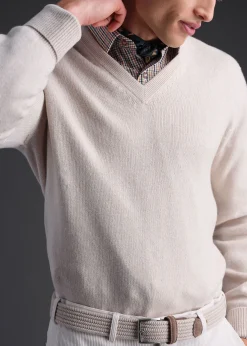 Paul Stuart The Cashmere Shop|Sweaters^Classic Cashmere Double Ply V-Neck Sweater Oatmeal