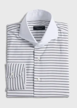 Paul Stuart Formal Shop^Contrast Collar Horizontal Stripe Dress Shirt White/Black