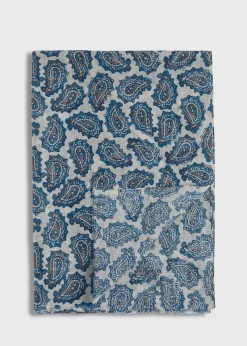 Paul Stuart Scarves, Hats, Gloves^Cotton & Linen Paisley Print Scarf White/Blue