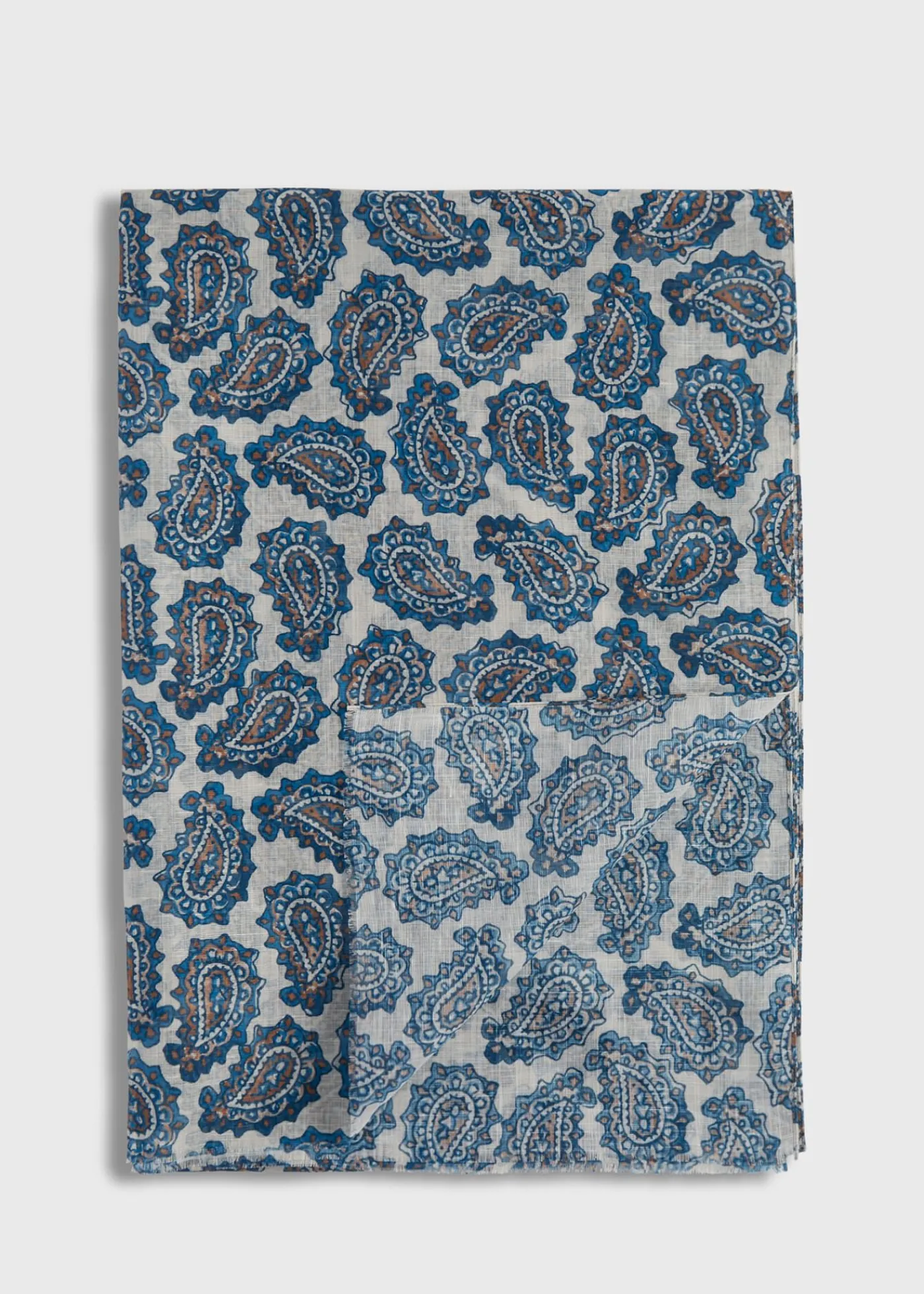 Paul Stuart Scarves, Hats, Gloves^Cotton & Linen Paisley Print Scarf White/Blue