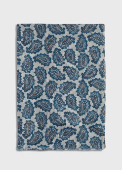 Paul Stuart Scarves, Hats, Gloves^Cotton & Linen Paisley Print Scarf White/Blue