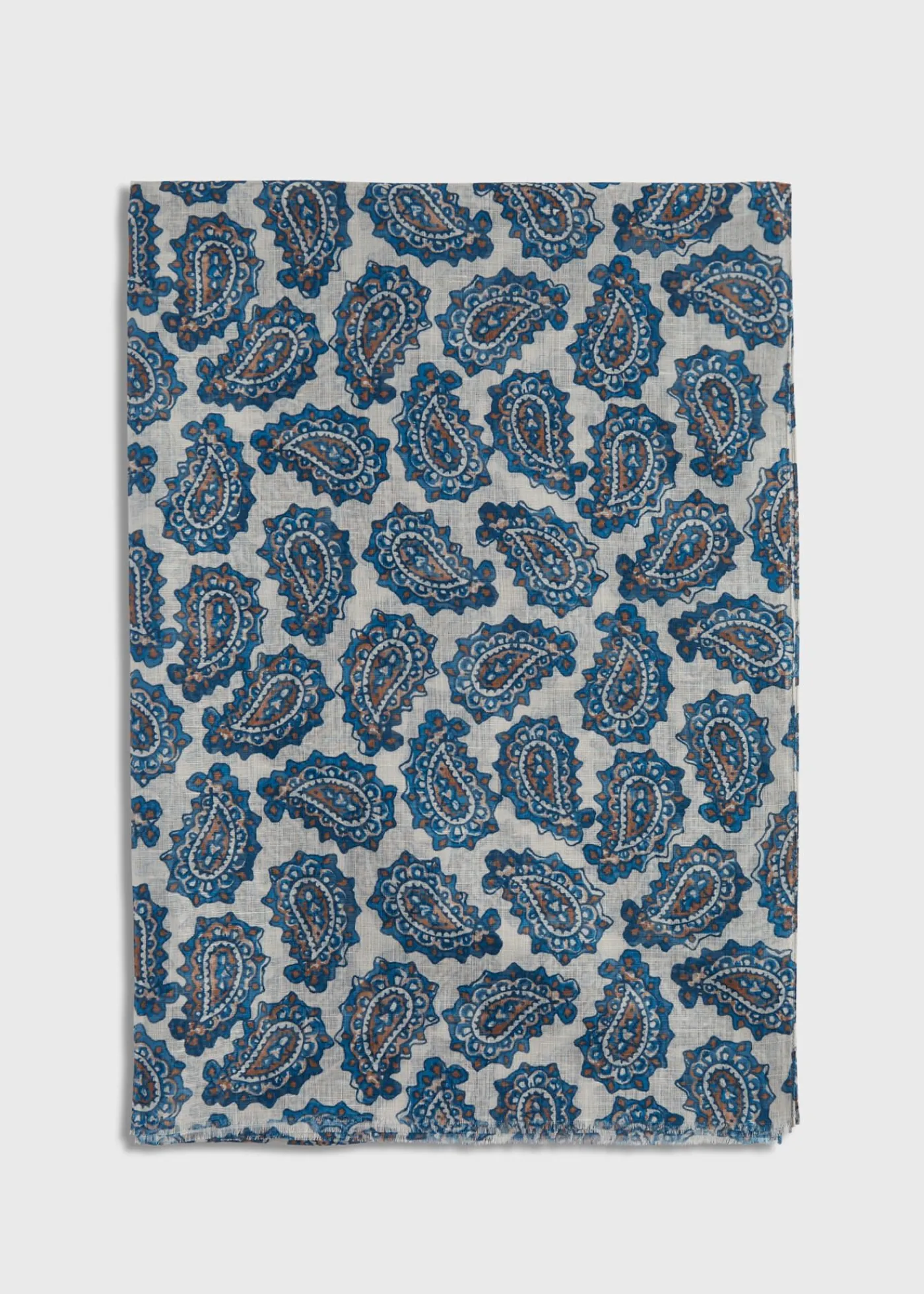 Paul Stuart Scarves, Hats, Gloves^Cotton & Linen Paisley Print Scarf White/Blue