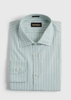 Paul Stuart Dress Shirts^Cotton & Linen Striped Dress Shirt Sage