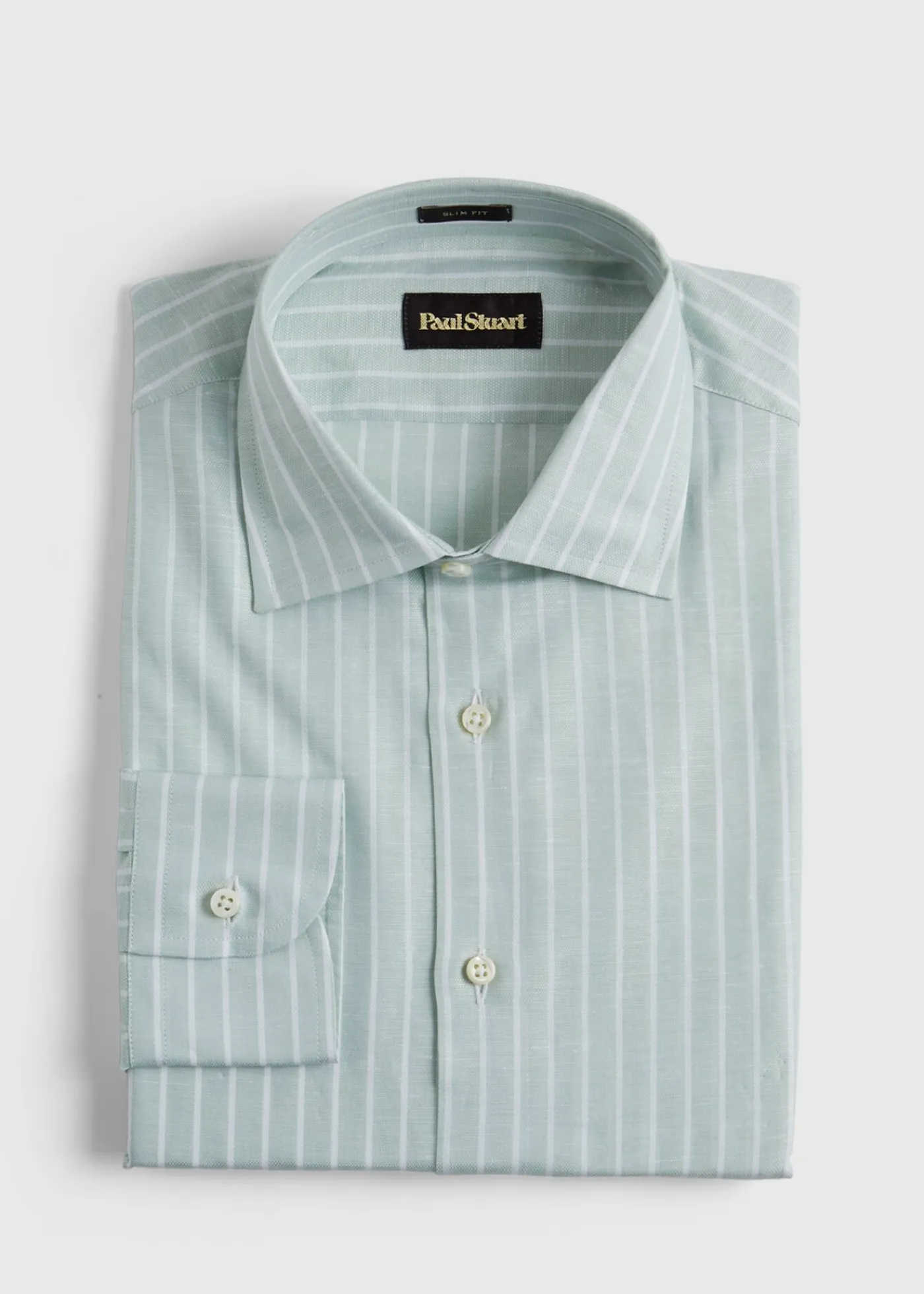 Paul Stuart Dress Shirts^Cotton & Linen Striped Dress Shirt Sage