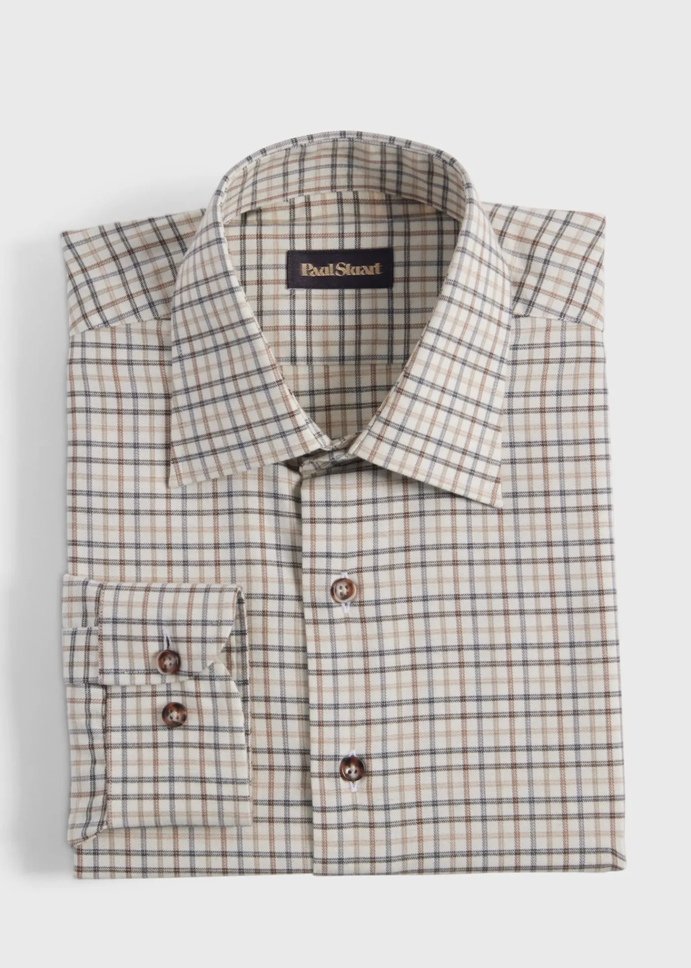 Paul Stuart Sport Shirts^Cotton & Wool Flannel Tattersall Sport Shirt Brown