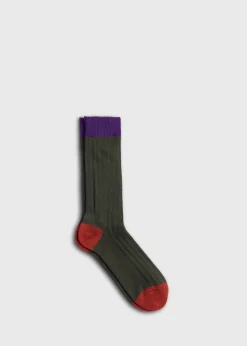 Paul Stuart Socks^Cotton Blend Ribbed Sock Olive
