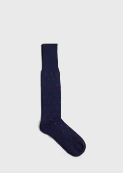 Paul Stuart Socks^Cotton Dotted Sock Navy/Red